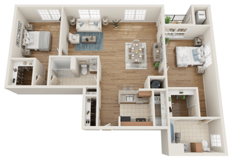 Floor plan for 2 beds, 2 baths, 1403 sqft
